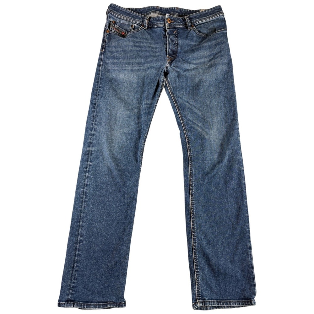 Diesel Men's Jeans 34x30 Blue Straight Leg Button Fly Premium Denim Distressed